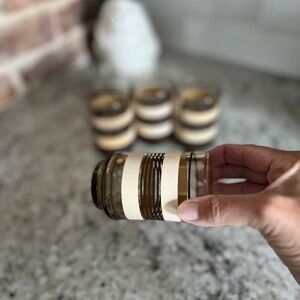 Set of 4 Vintage  Libbey glasses bolero brown & tan stripped boho